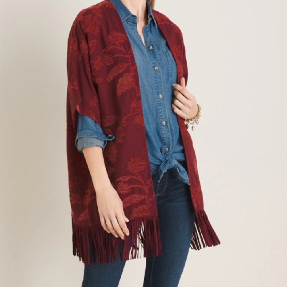 CHENILLE FLORAL JACQUARD RUANA WRAP